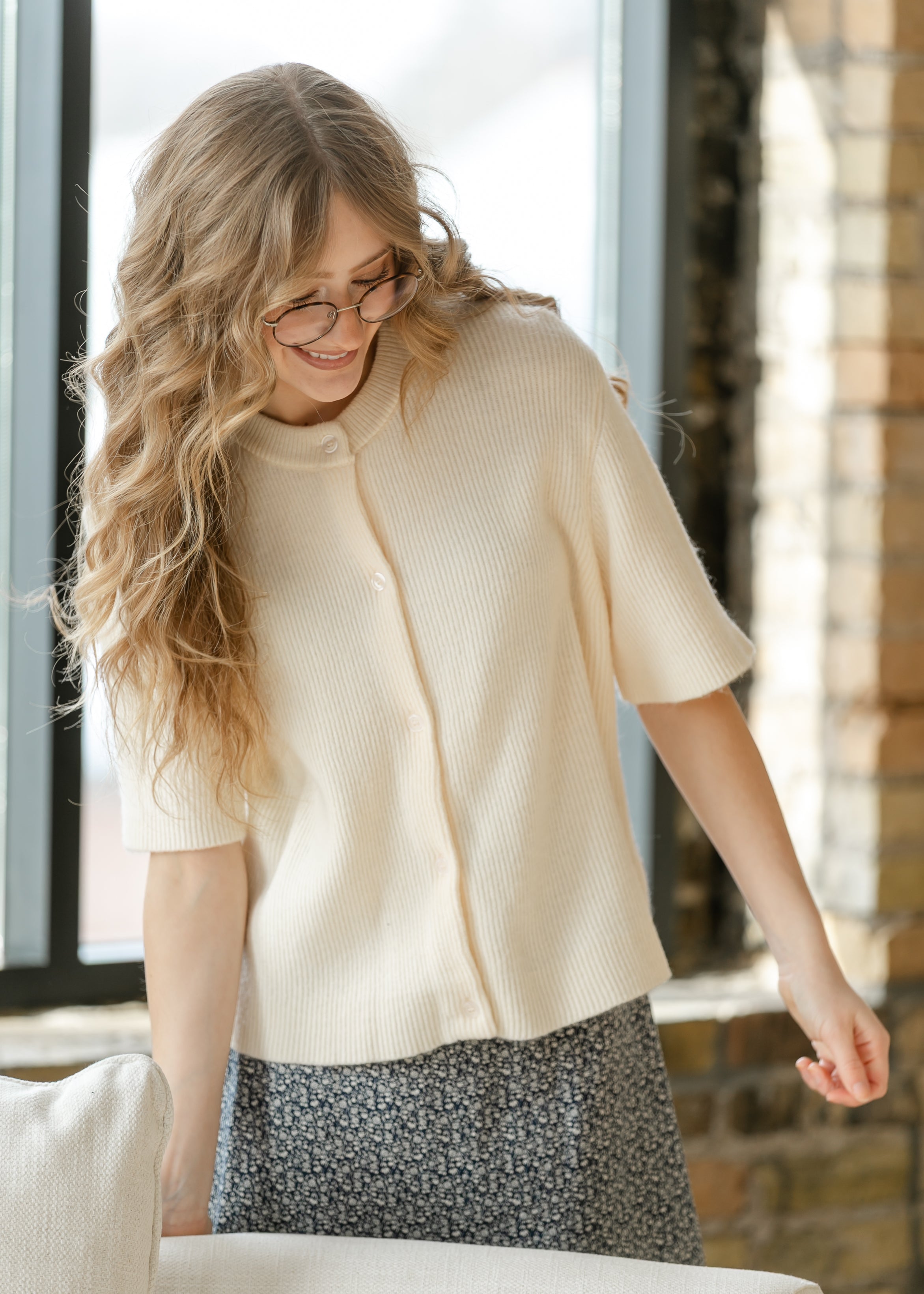 Zadie Ivory Short Sleeeve Button Cardigan